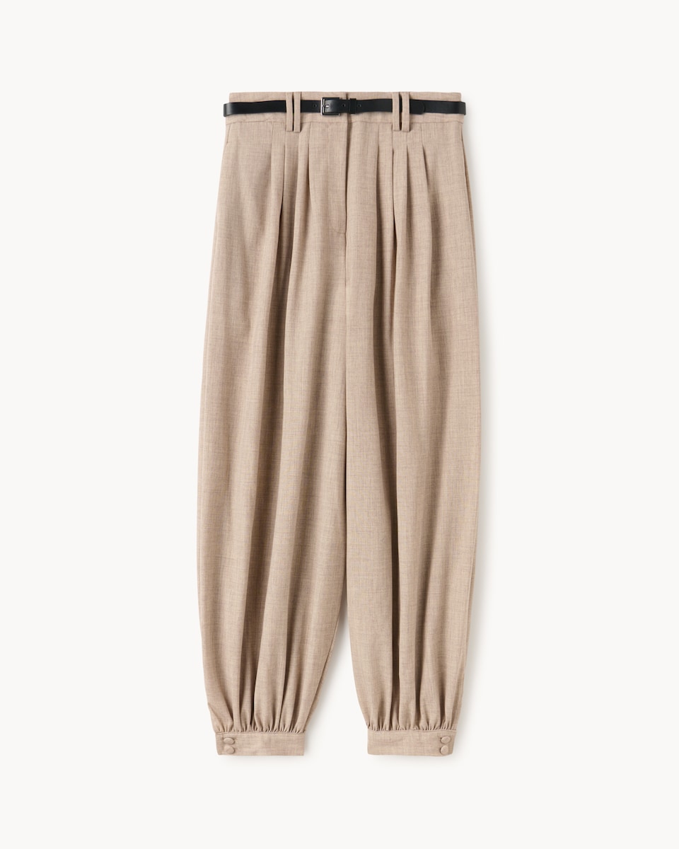 image 1 of F&F Belted Balloon Leg Trousers in Beige