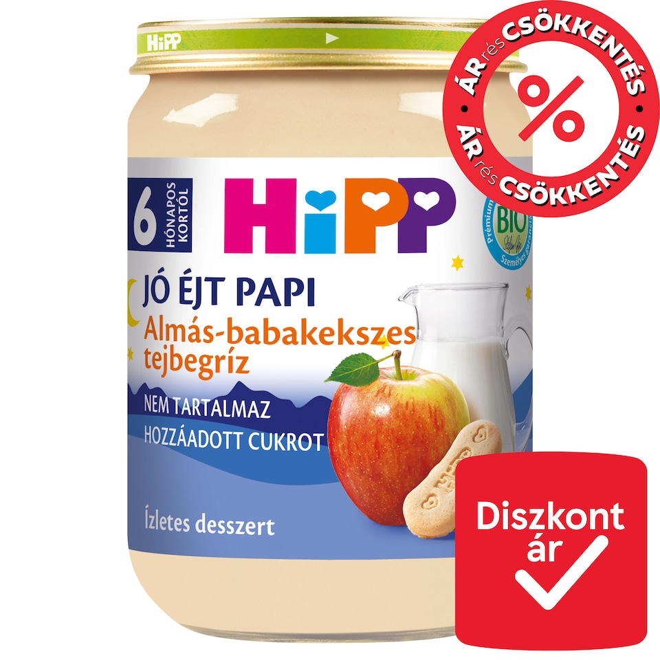 HiPP Jó Éjt Papi bio almás-babakekszes tejbegríz bébidesszert 6 hónapos kortól 190 g