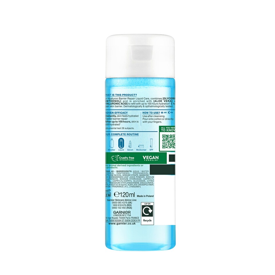 image 1 of Garnier Hyaluron Barrier Repair Liquid Care 120ml