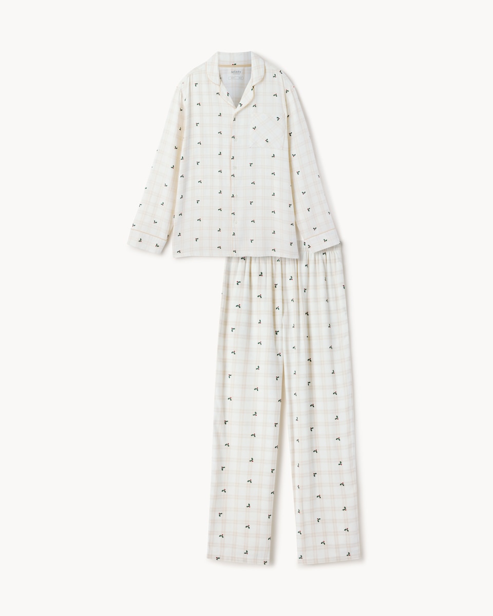 image 1 of Christmas Cotton Rich Checked Holly Revere Matching Family Pyjama Set in Neutral