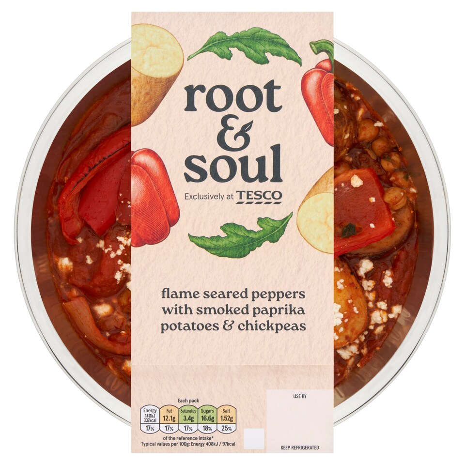 Root & Soul Flame seared peppers with smoked paprika potatoes & chickpeas 380g