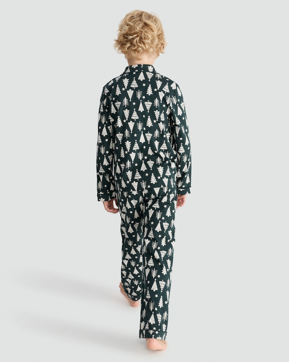 image 1 of F&F Unisex Christmas Tree Print Matching Family Christmas Button Through Pyjamas in Multi