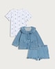 image 2 of F&F Baby 3-Piece Denim Jacket, Floral T-Shirt and Shorts Set  in Blue