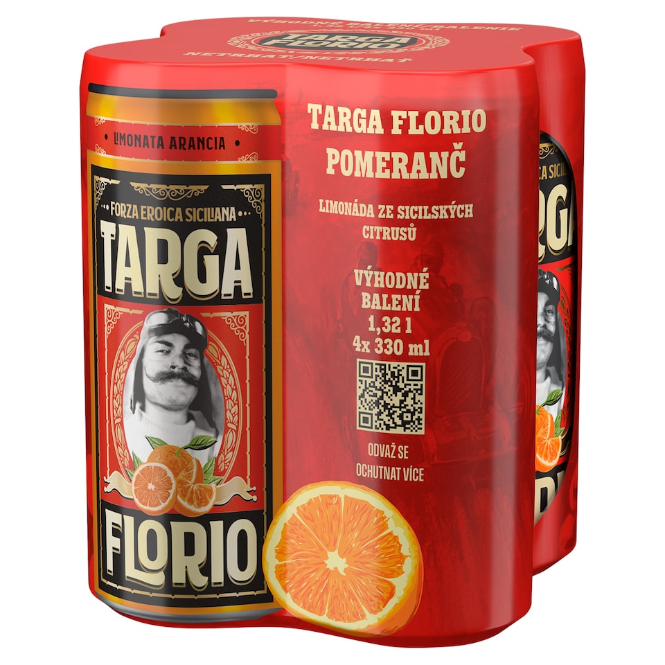 Targa Florio Arancia sycená pomerančová limonáda 4 x 330ml (1,32l)