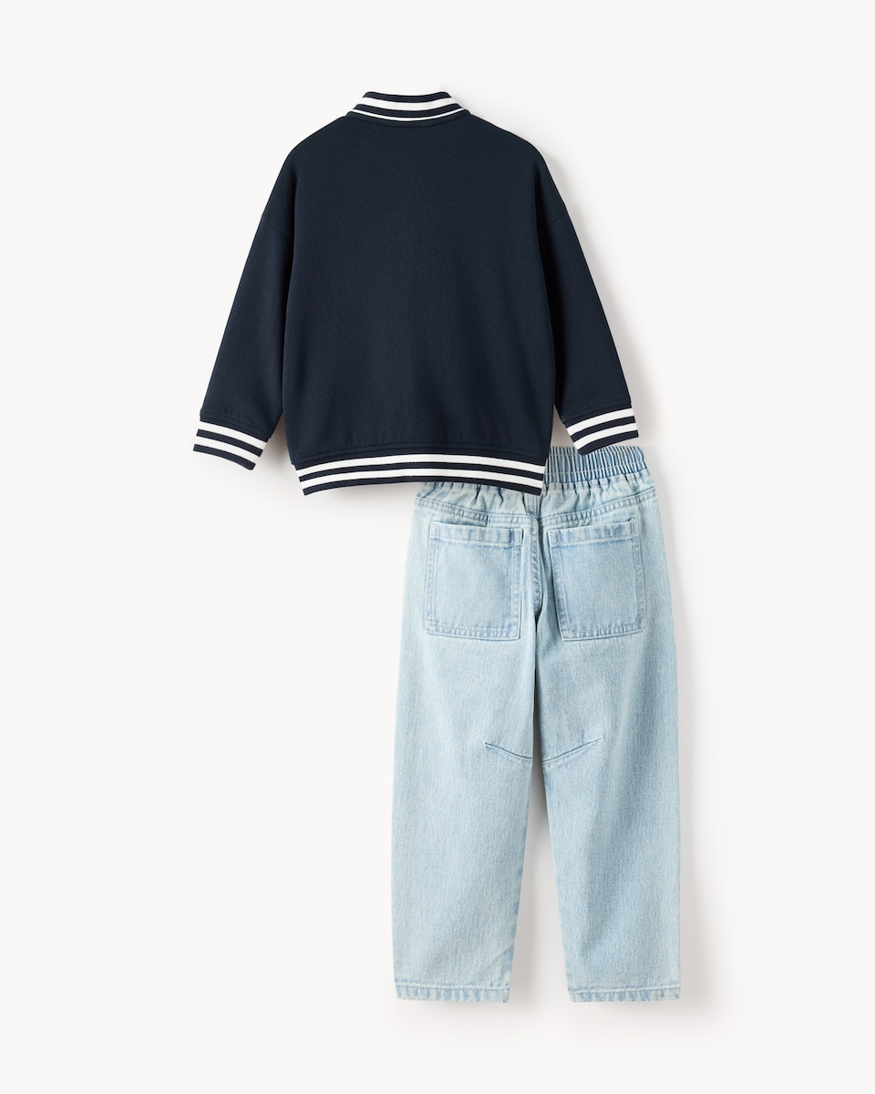 image 1 of F&F Boys Pure Cotton Jacket, T-Shirt and Jeans Set in Navy