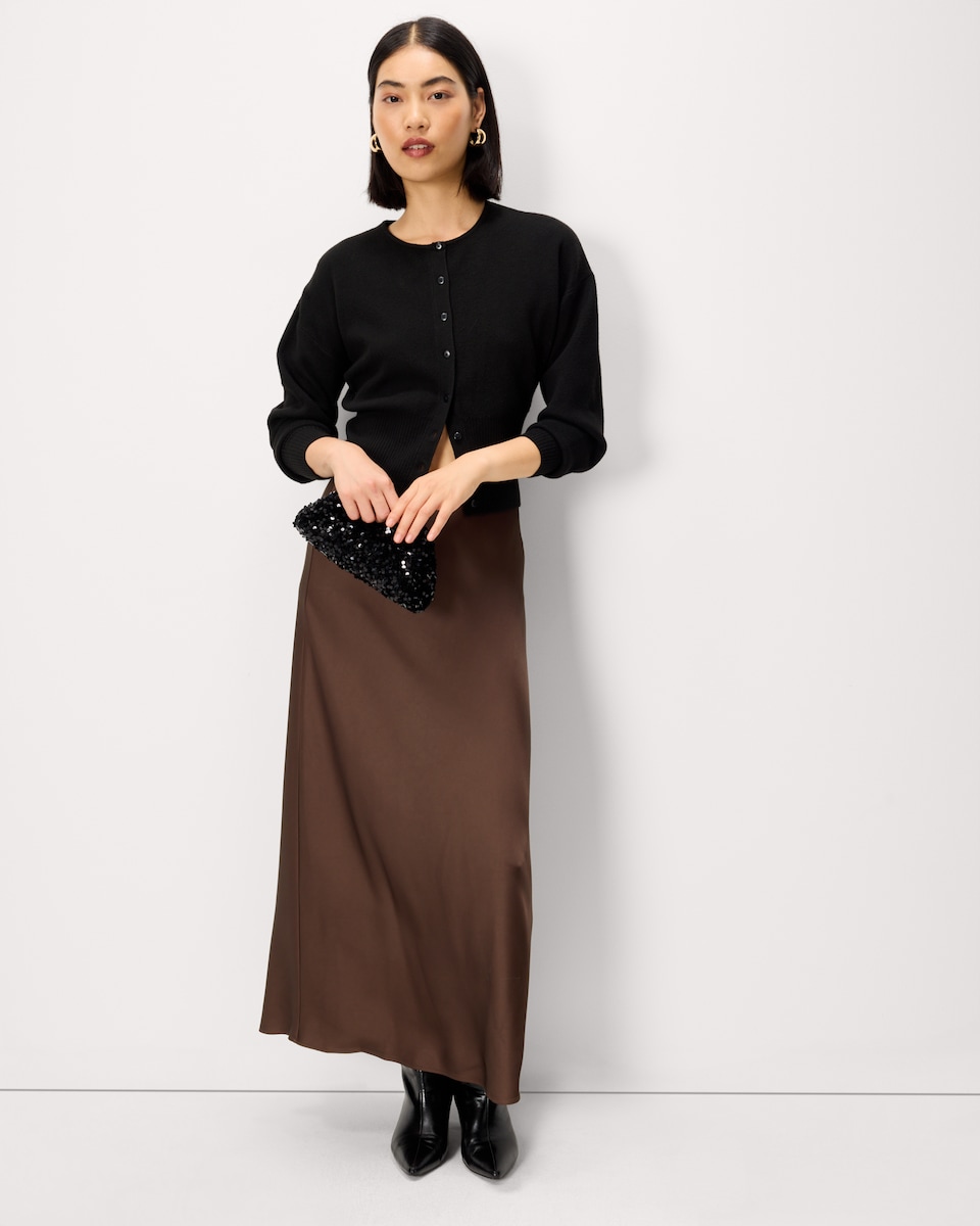 image 1 of F&F Satin Midi Slip Skirt in Tobacco