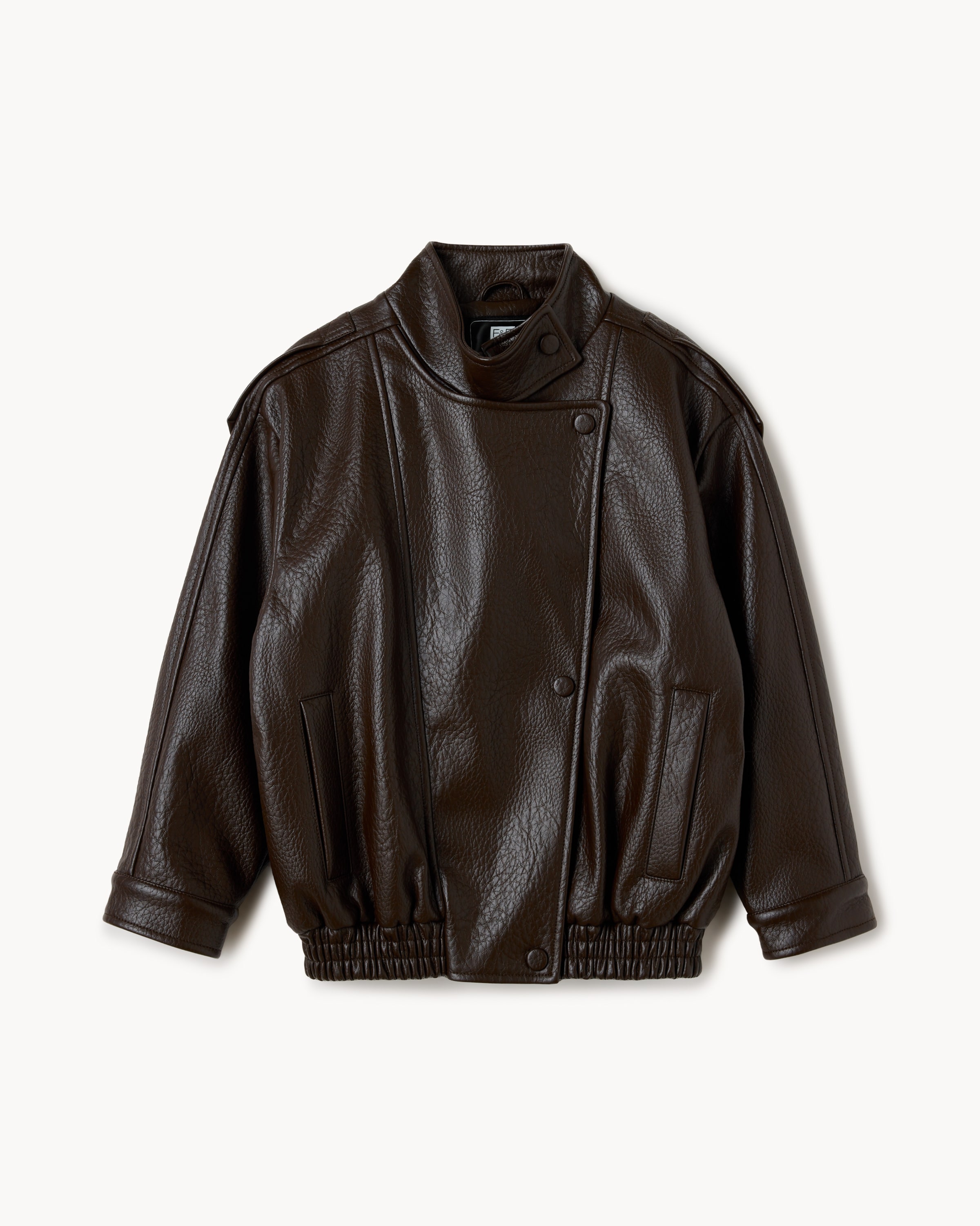 F&F Girls Faux Leather Funnel Neck Jacket in Brown
