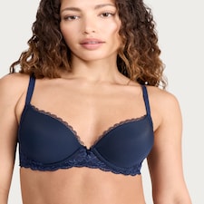 F&F 2-Pack Ribbed Lace Trim Padded Wired T-Shirt Bras in Pink