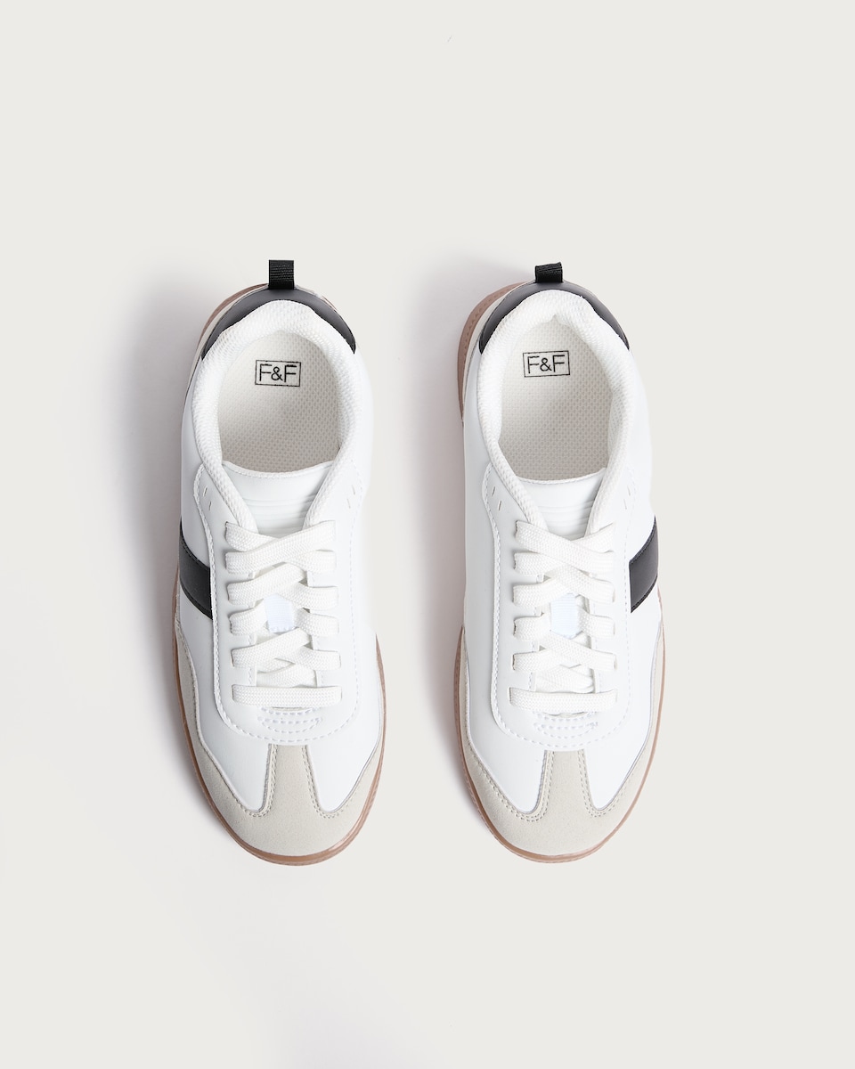 image 1 of F&F Panelled Lace Up Trainers in White