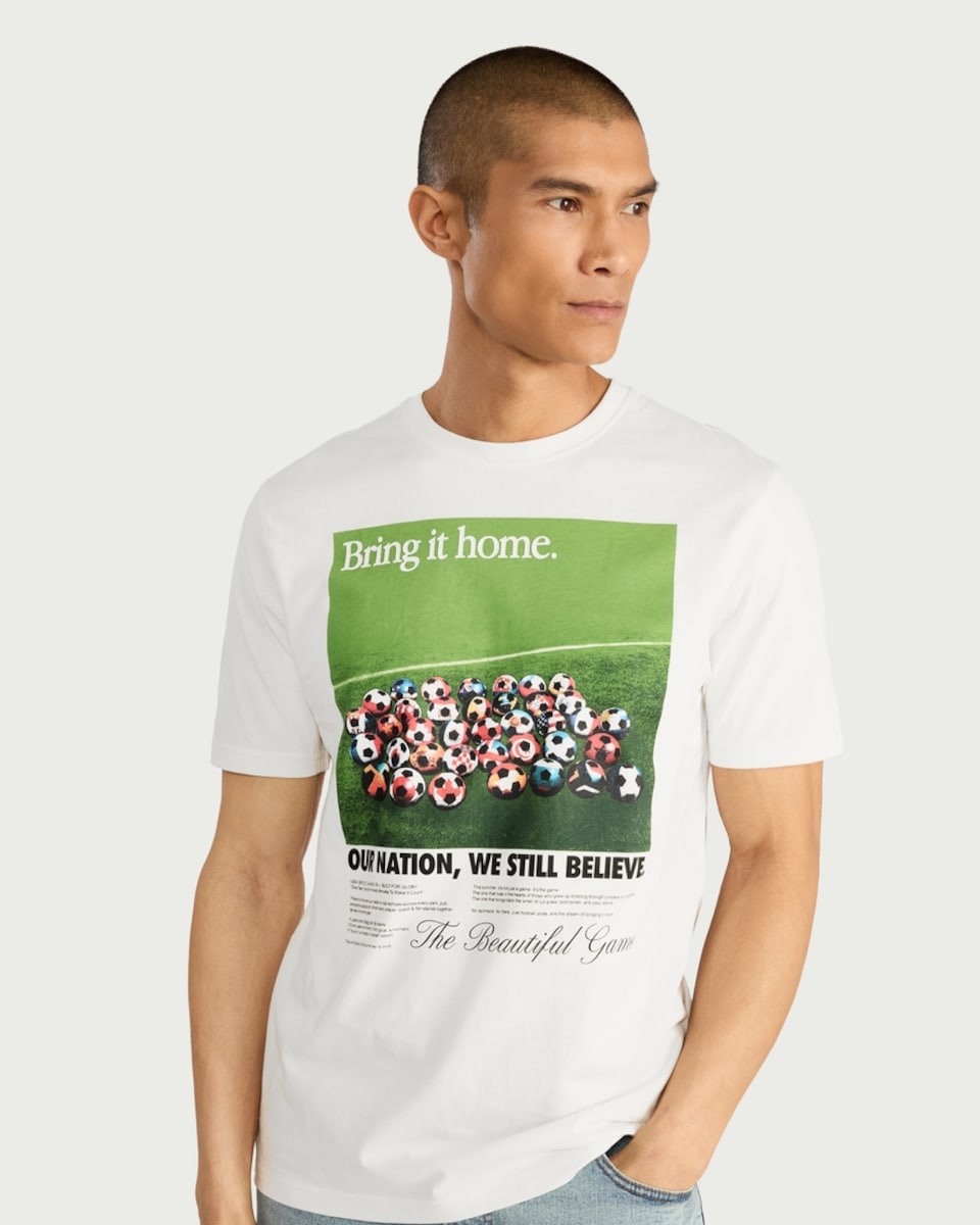 image 1 of F&F Pure Cotton Bring It Home Football Print T-Shirt in White