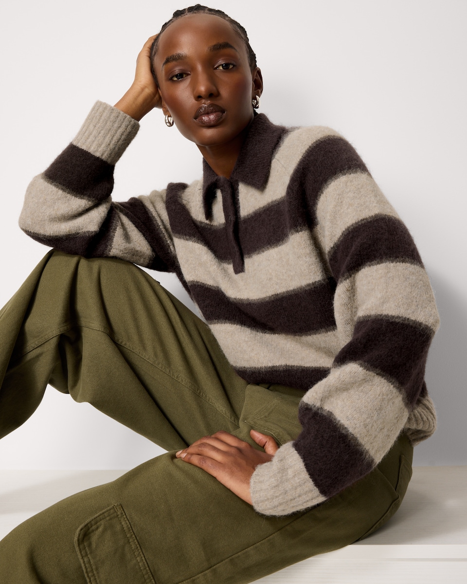 image 1 of F&F Striped Collared Jumper in Mink