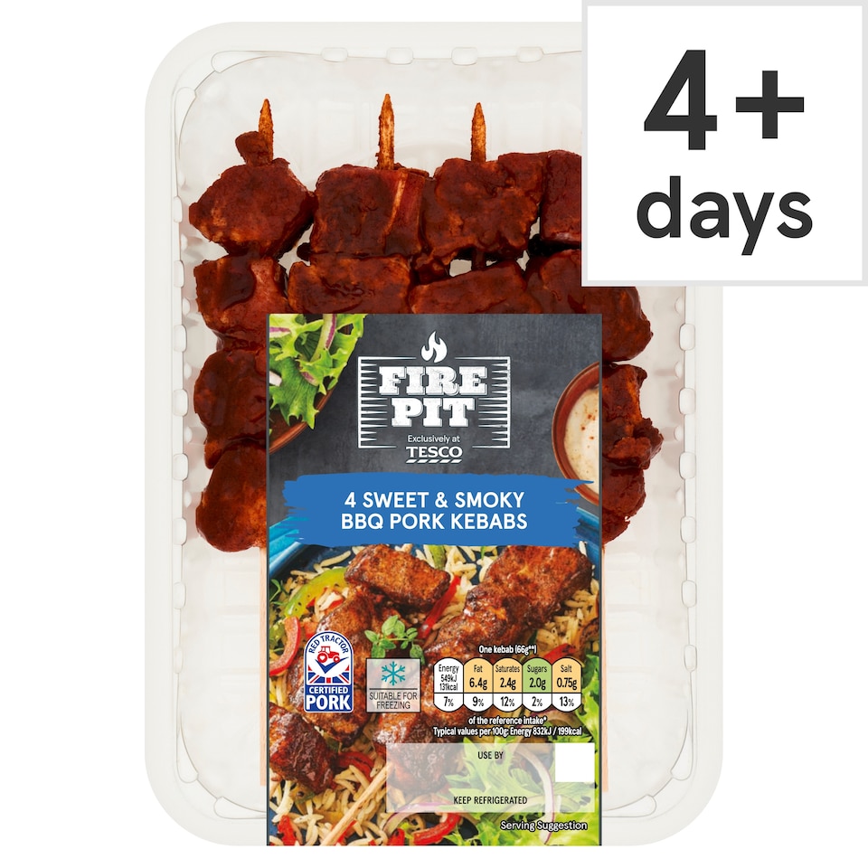 Tesco Fire Pit 4 Sweet & Smoky Pork Kebabs 340G