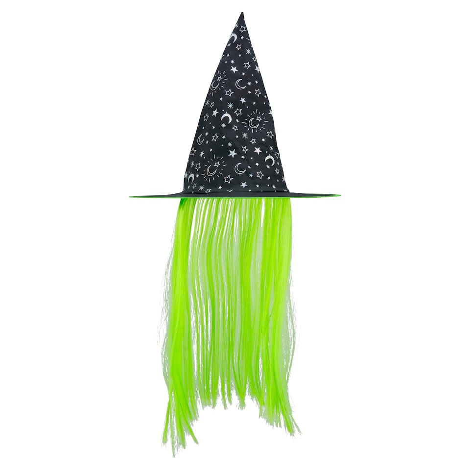 image 1 of Tesco Halloween Kids Witch Hat with Hair Assortment