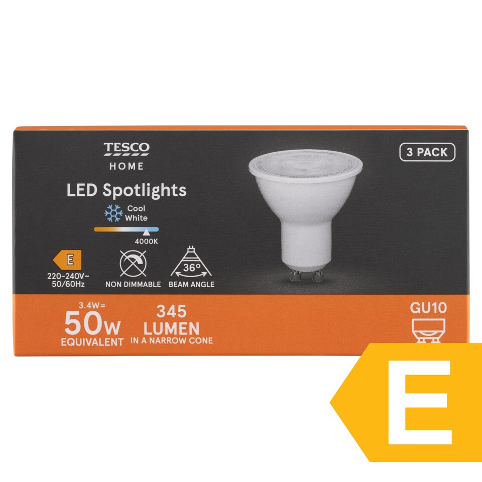 obrázok 1 z Tesco Home LED žiarovka 3,4W GU10 studené biele svetlo 3 ks