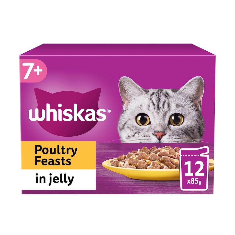 image 1 of Whiskas 7+ Senior Wet Cat Food Poultry Feasts in Jelly 12x85g