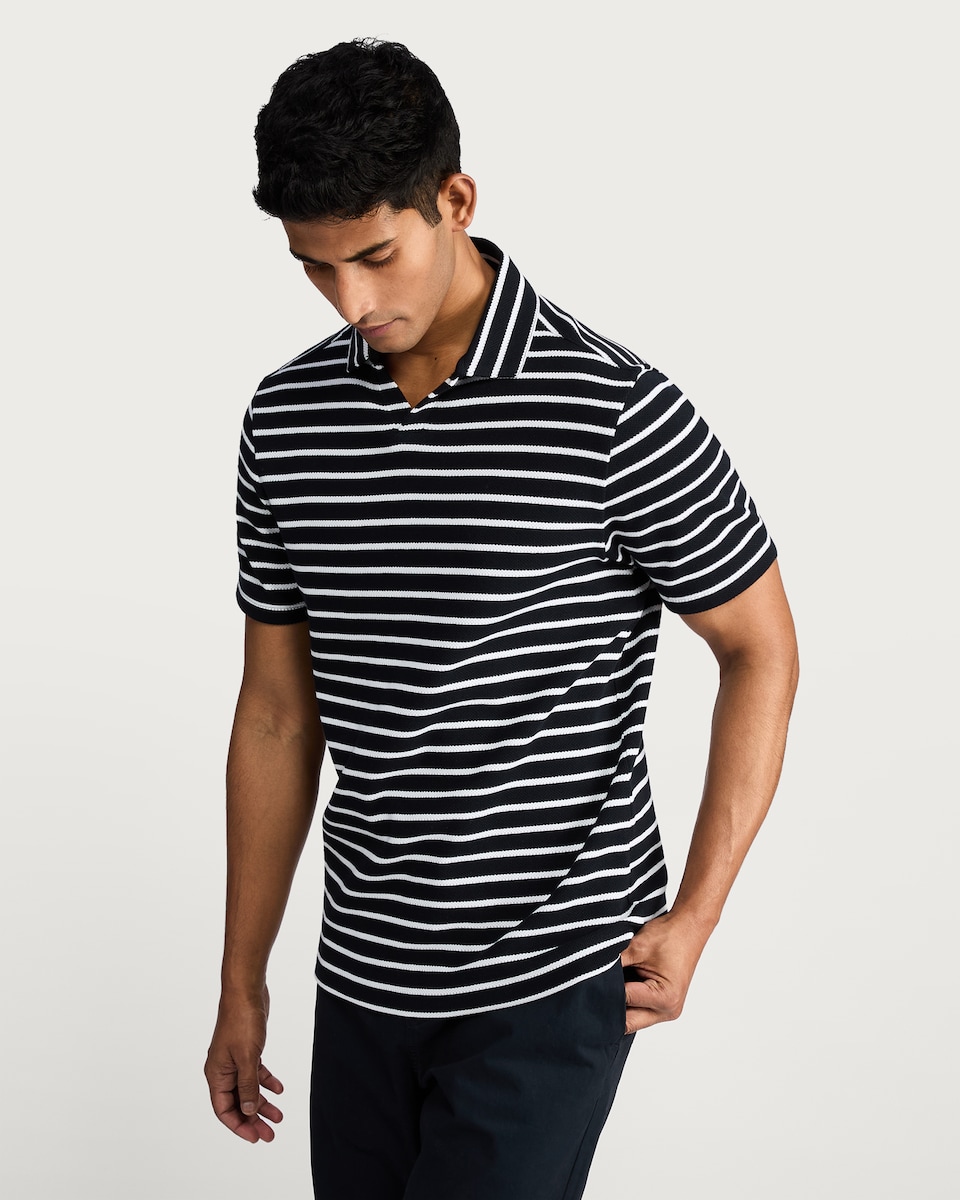 image 1 of The F&F Edit Striped Polo Shirt in Navy