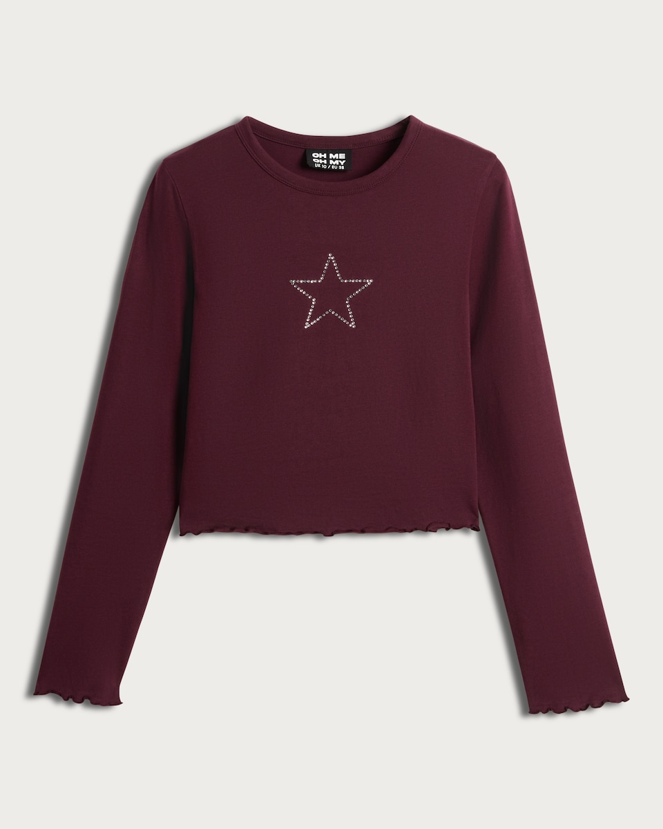 image 1 of OH ME OH MY Pure Cotton Diamanté Star Top in Purple