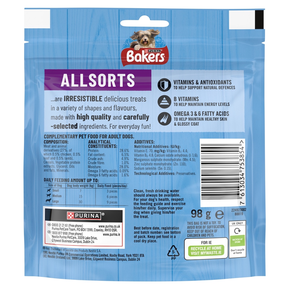 image 1 of BAKERS Allsorts Chicken; Beef and Lamb Dog Treats 98g