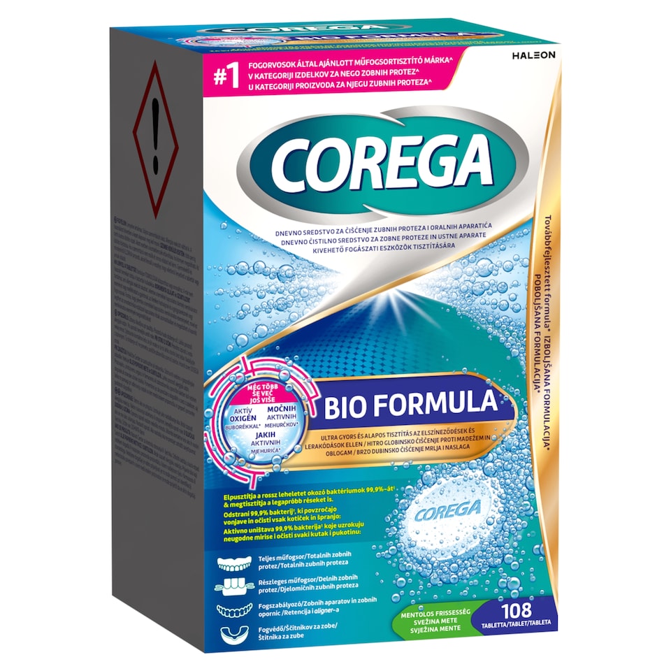 Corega Bio Formula tabletta kivehető fogászati eszközök tisztítására 108 db