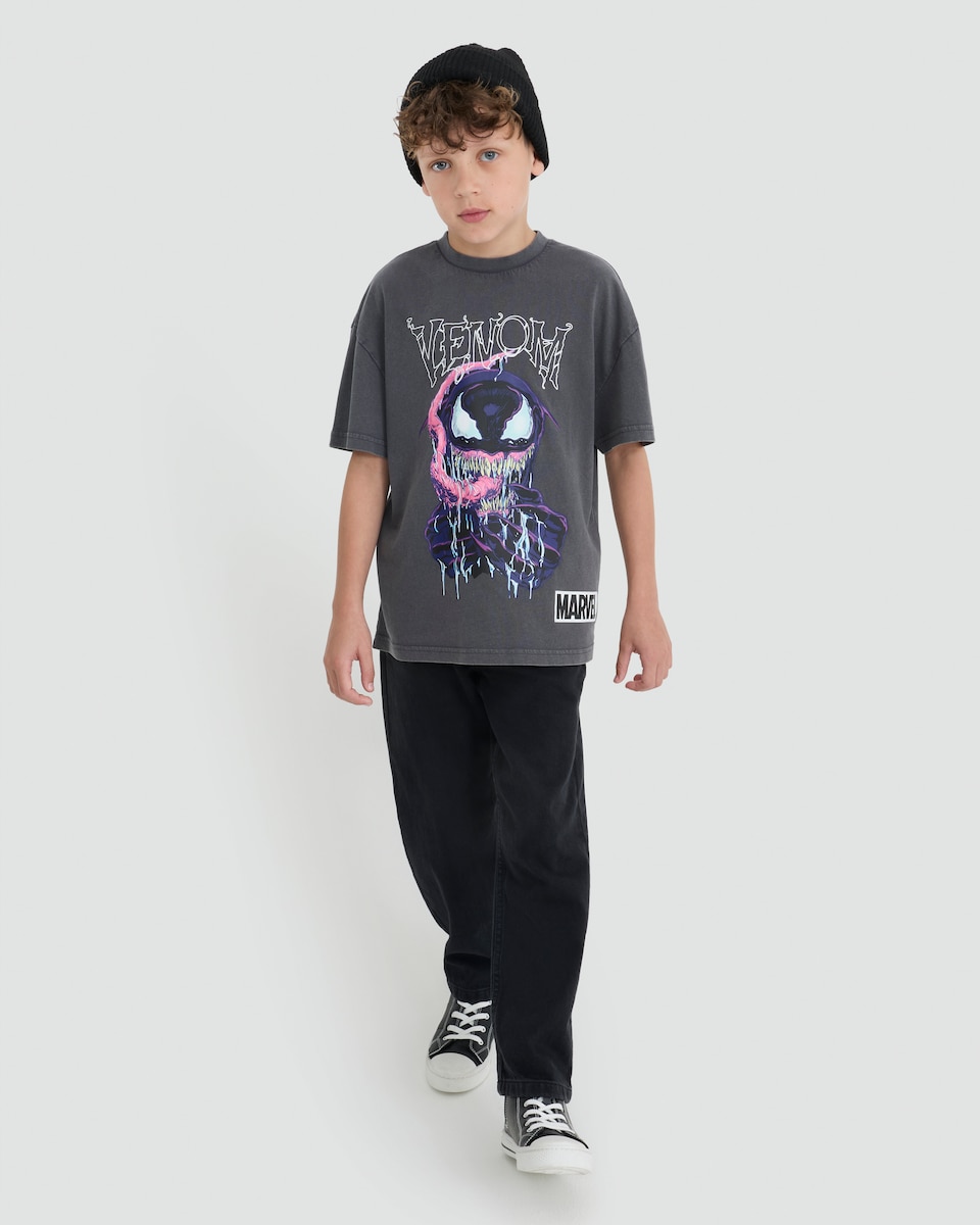image 1 of Marvel Venom Print Pure Cotton Short Sleeved T-Shirt in Grey
