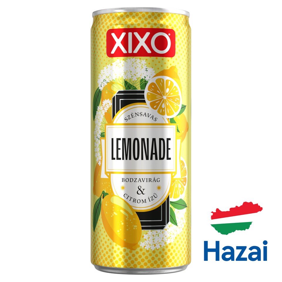 XIXO Lemonade bodzavirág- és citromízű, szénsavas üdítőital cukorral és édesítőszerekkel 250 ml