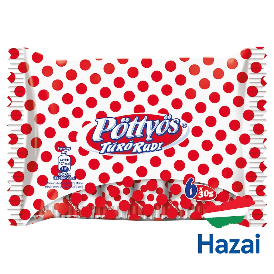 Pöttyös Túró Rudi Unflavoured Cottage Cheese Dessert with Cocoa Coating 6 x 30 g (180 g)