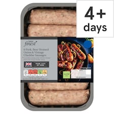 Tesco Finest Pork, Cheddar & Beer Braised Onion Sausages 400g