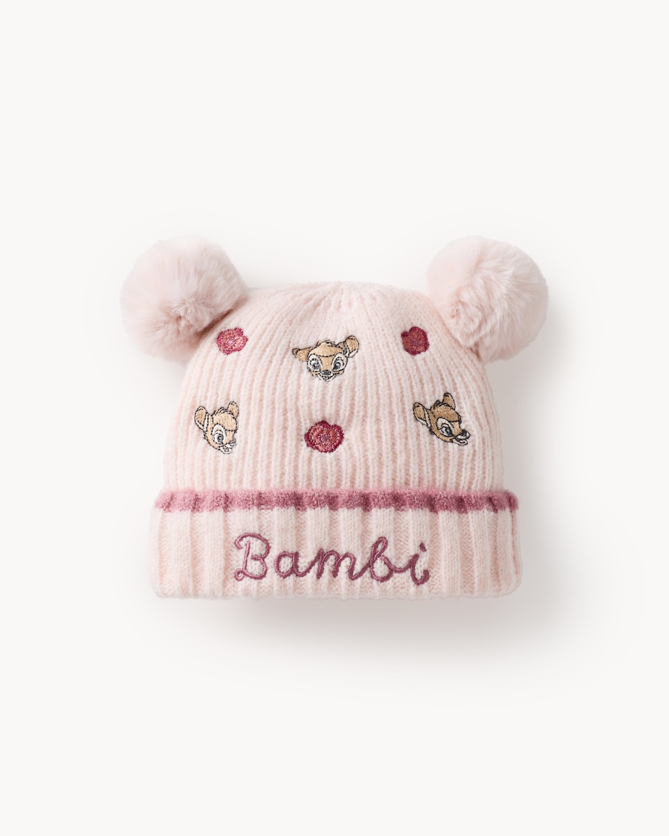 image 1 of Disney Bambi Embroidered Pom Pom Hat in Pink