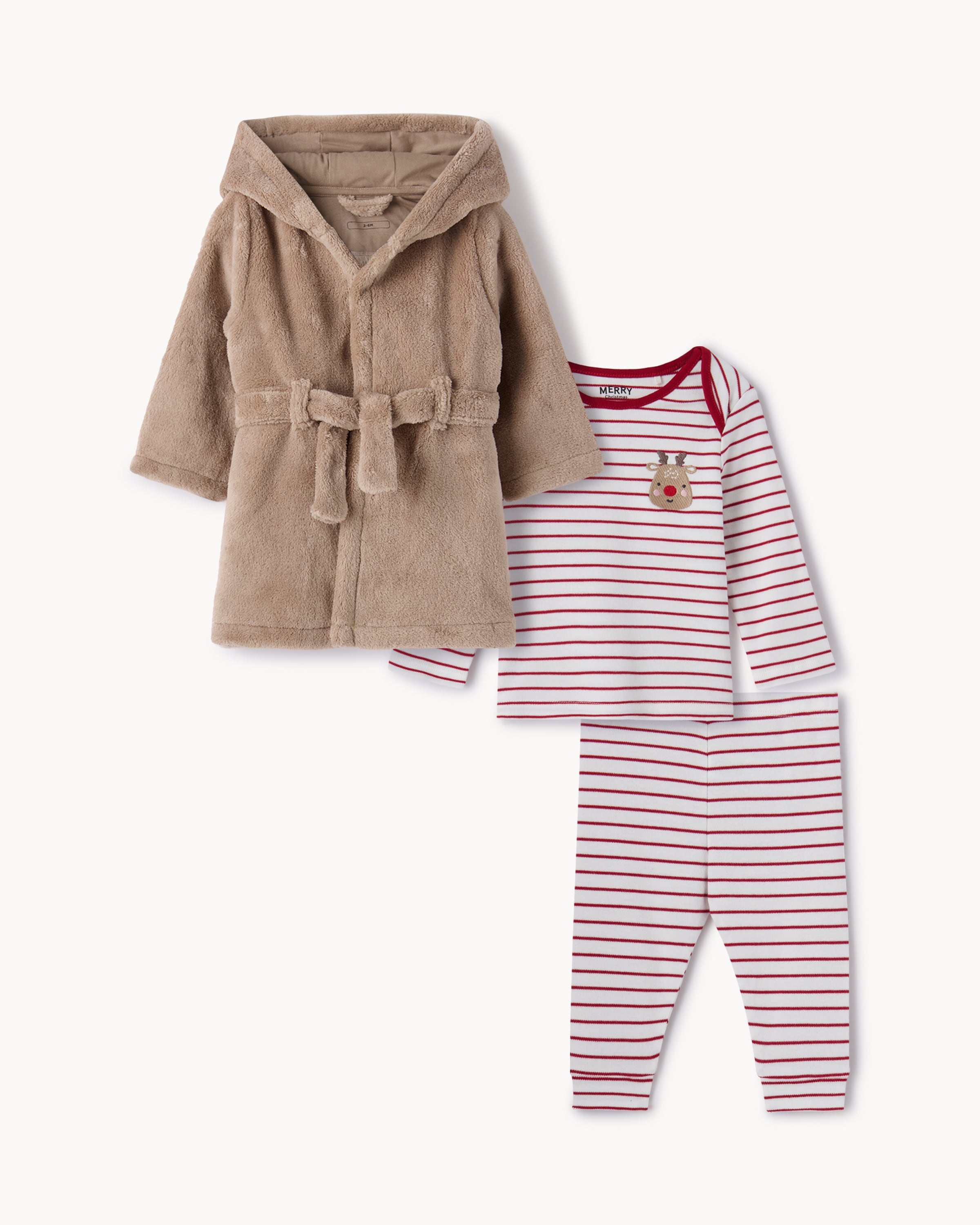 Christmas Baby Reindeer Fleece Dressing Gown and Pyjama Set in Brown