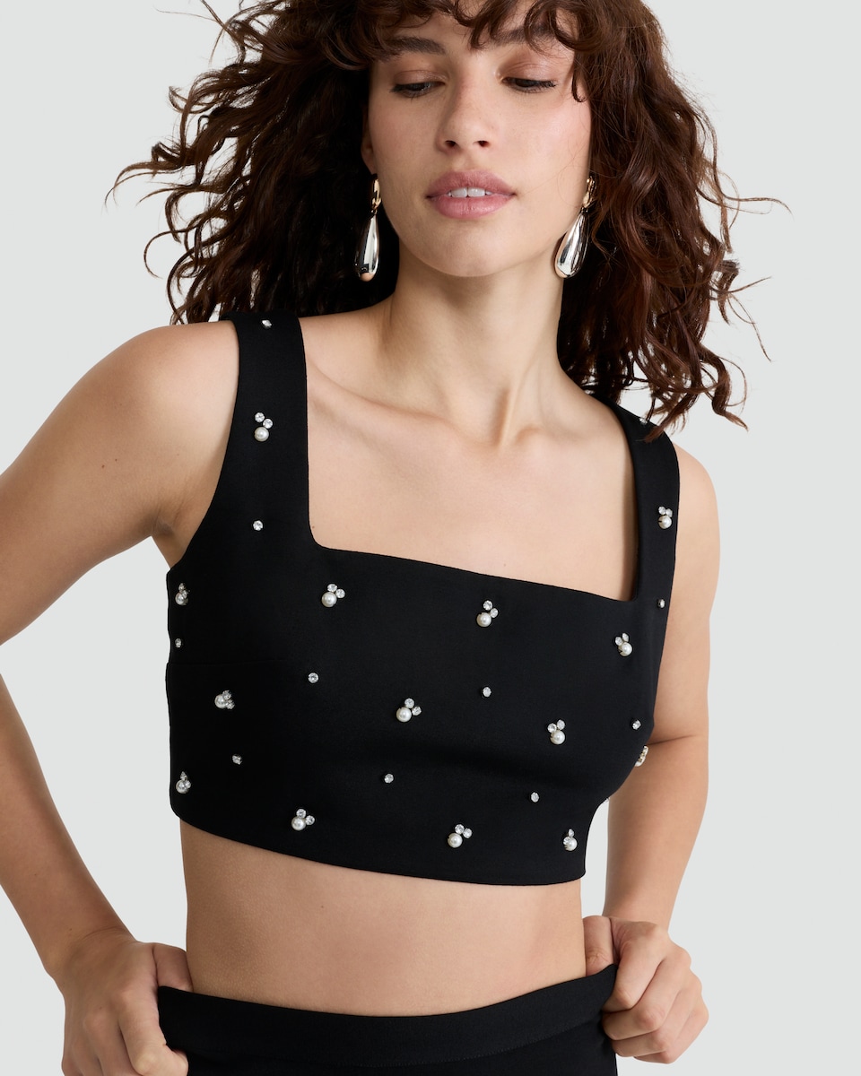 image 1 of The F&F Edit Diamanté Embellished Square Neck Co-ord Cami in Black