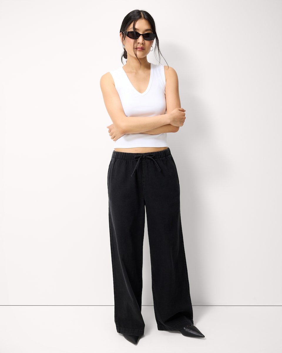 image 1 of F&F Drawstring Wide Leg Trousers in Black