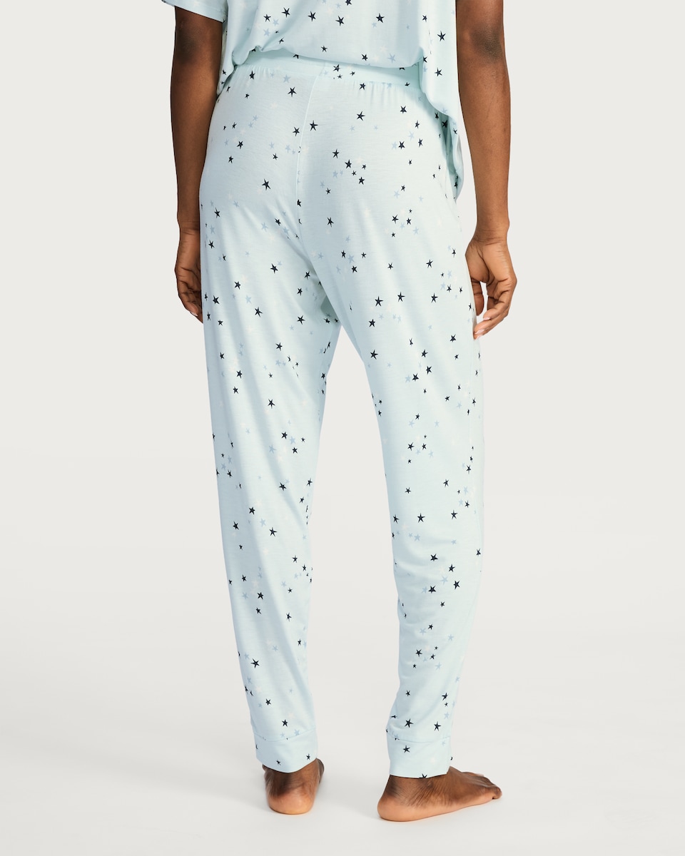 image 1 of F&F Star Print Cuffed Leg Pyjama Trousers in Multi Blue