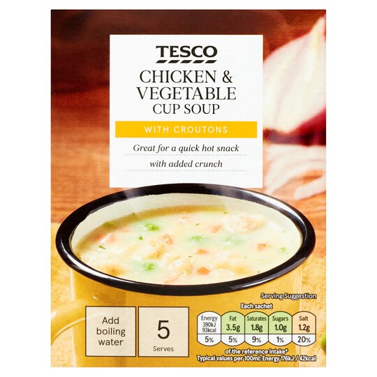 Tesco Chicken, Vegetable & Croutons Soup In A Mug 5 Pack 110G Tesco