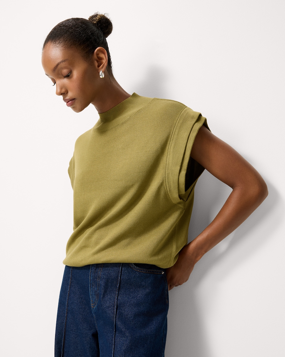 image 1 of F&F Pleated Turtle Neck Tank Top in Green