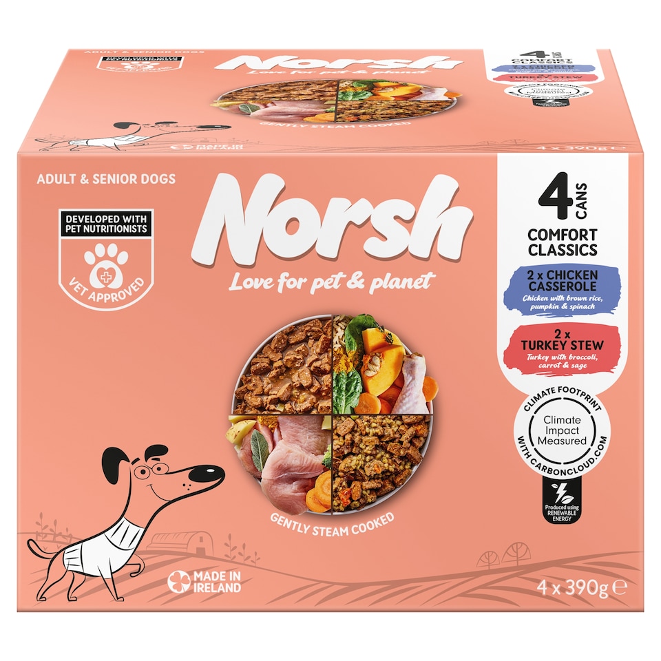 Norsh Comfort Classics Chicken Casserole & Turkey Stew Dog Food 4x390g