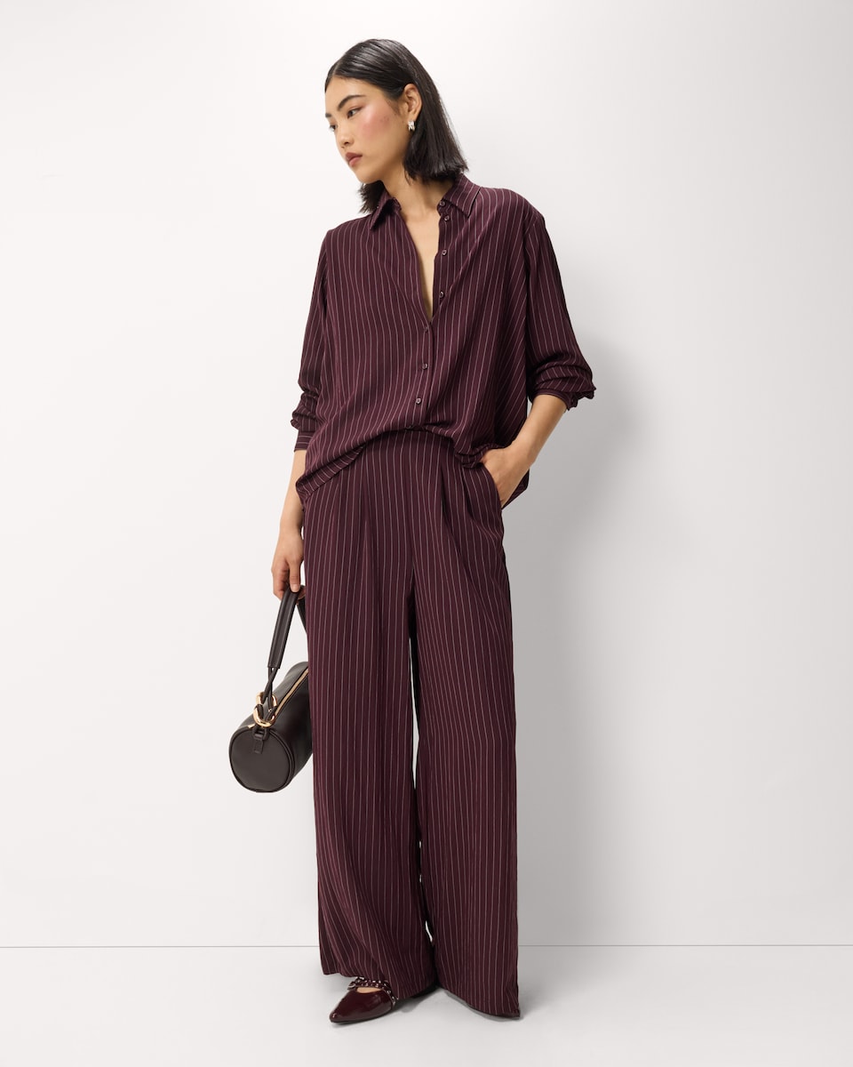 image 1 of F&F Pinstripe Long Sleeved Shirt in Purple