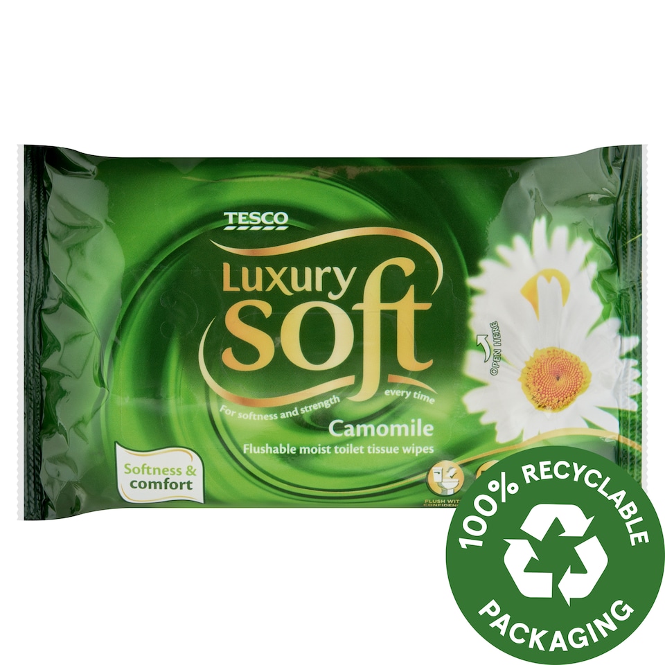 Tesco Soft Luxury Camomile vlhčený toaletný papier s kamilkou 50 ks