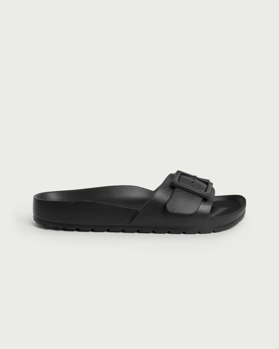 image 1 of F&F Buckle Detail Slip On Sandals in Black