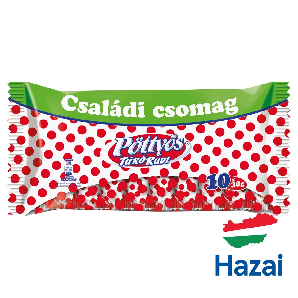 Pöttyös Túró Rudi natúr túródesszert kakaós étbevonattal 10 x 30 g (300 g)