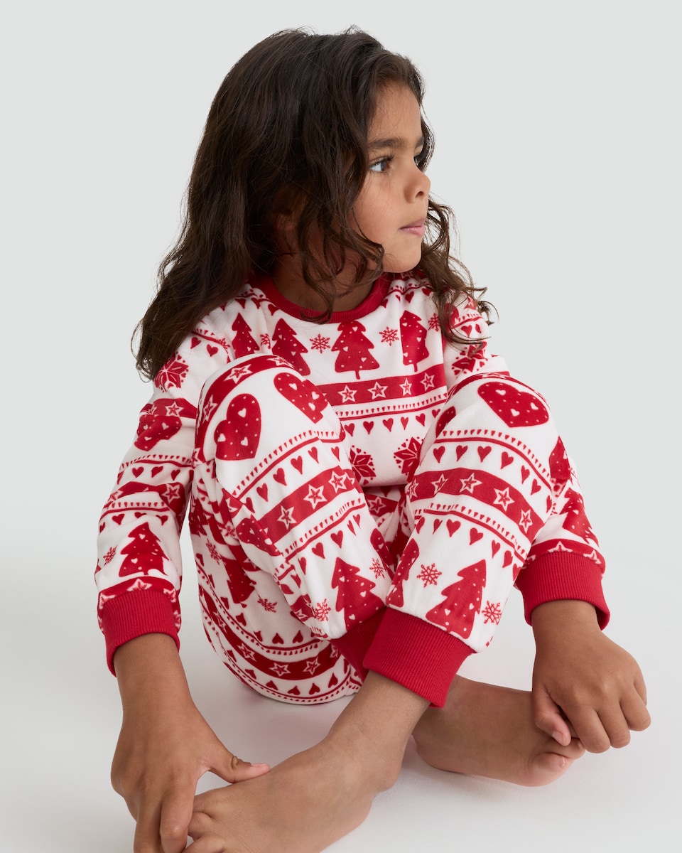 image 1 of F&F Girls Minky Fleece Festive Fair Isle Print Pyjamas in Multi