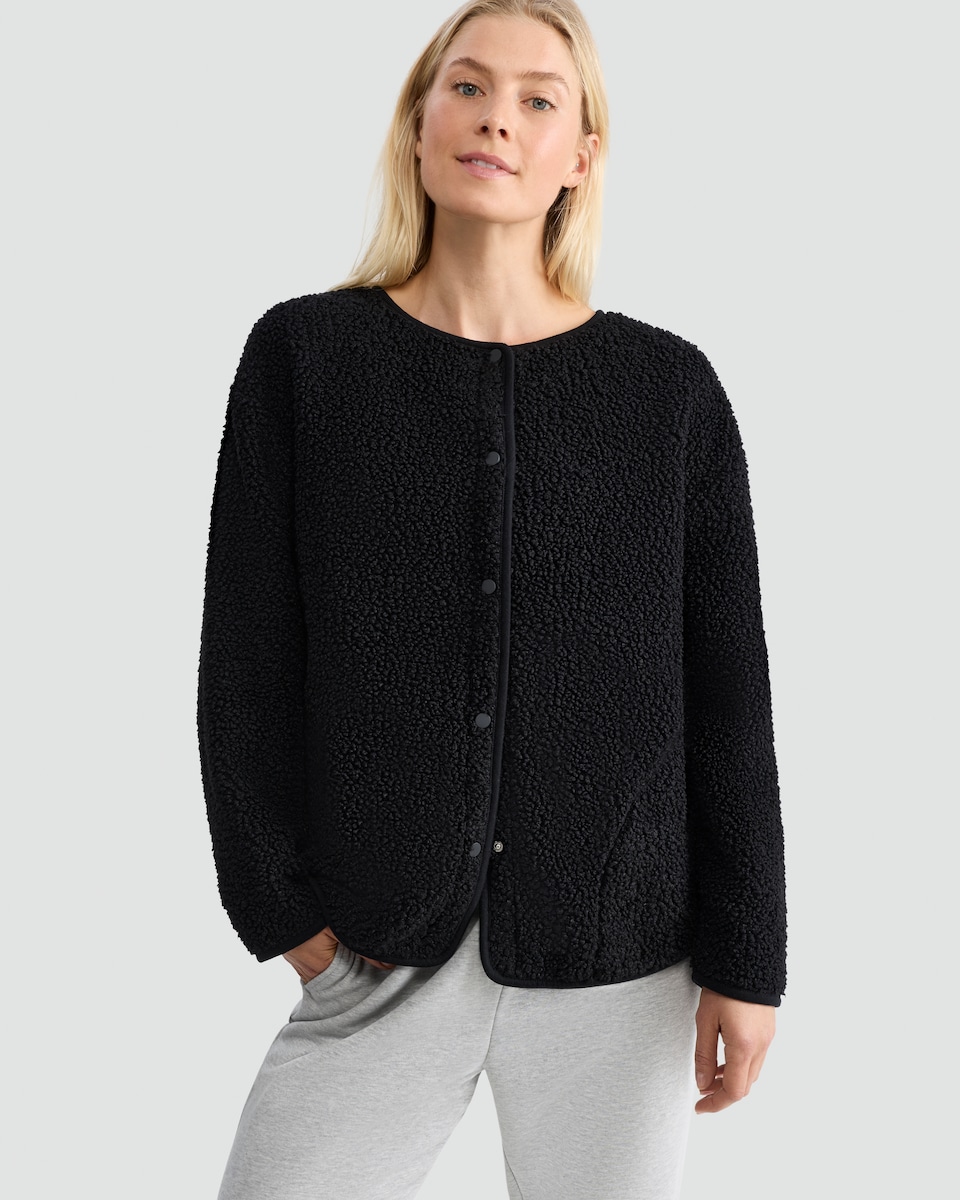 image 1 of F&F Fleece Button Up Pyjama Cardigan in Black