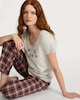 image 2 of F&F Cotton Rich Slogan T-Shirt and Check Print Trousers Pyjamas in Grey