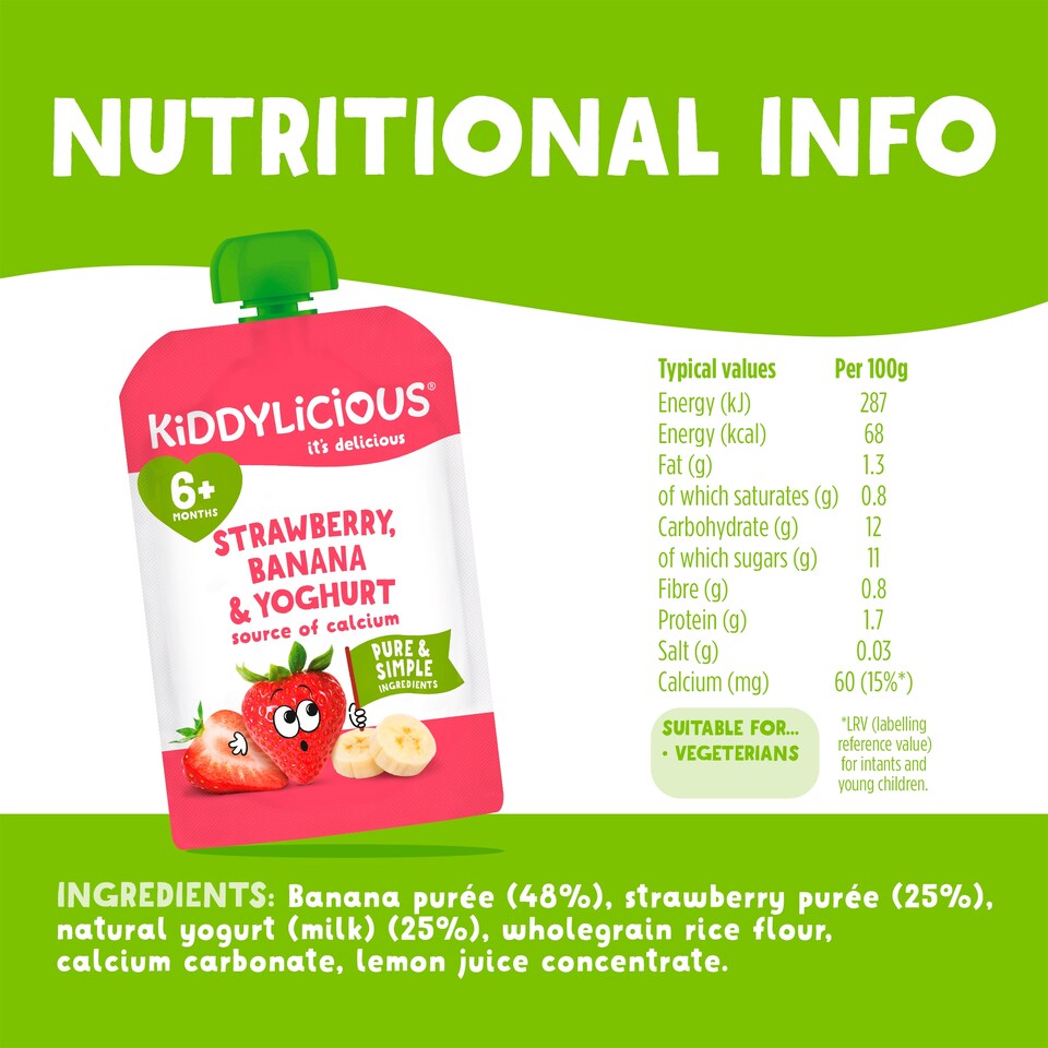 image 1 of Kiddylicious Strawberry Banana & Yogurt Pouch 100g