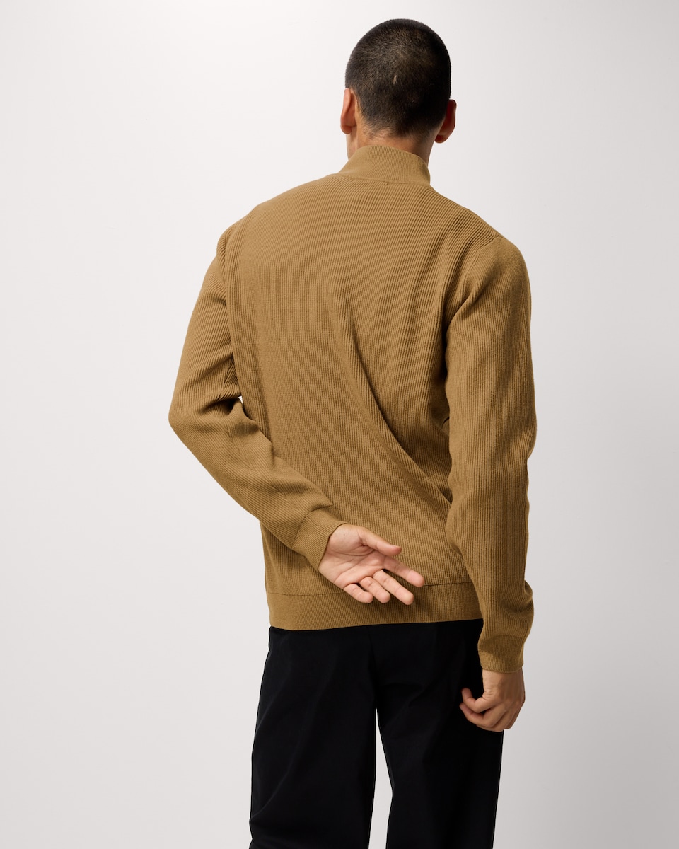 image 1 of F&F Ribbed Half Zip Jumper in Camel