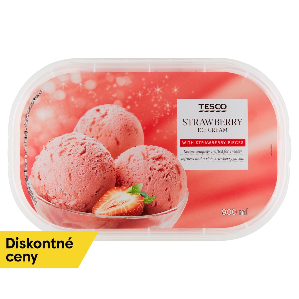 Tesco Smotanový mrazený krém s jahodovou príchuťou 900 ml