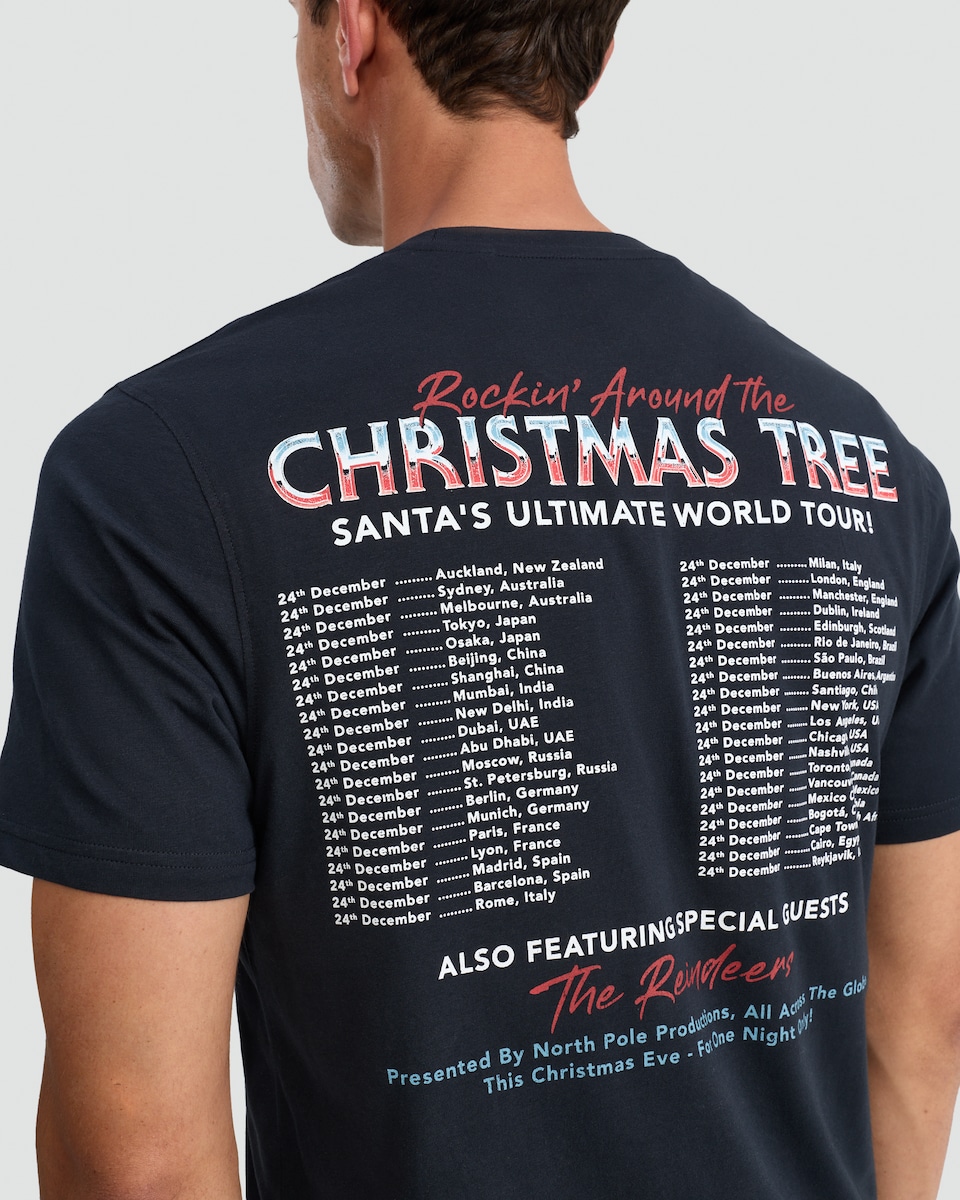 image 1 of F&F Pure Cotton Rockin' Around the Christmas Tree T-Shirt in Navy