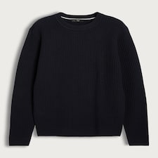 F&F Waffle Knit Crew Neck Jumper with Wool in Navy