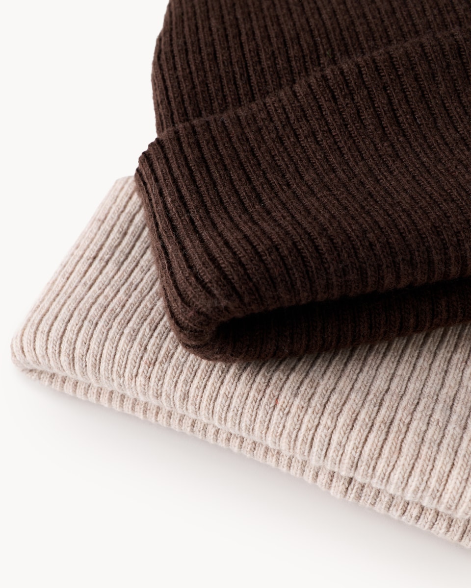 image 1 of F&F 2-Pack Ribbed Beanie Hats in Multi