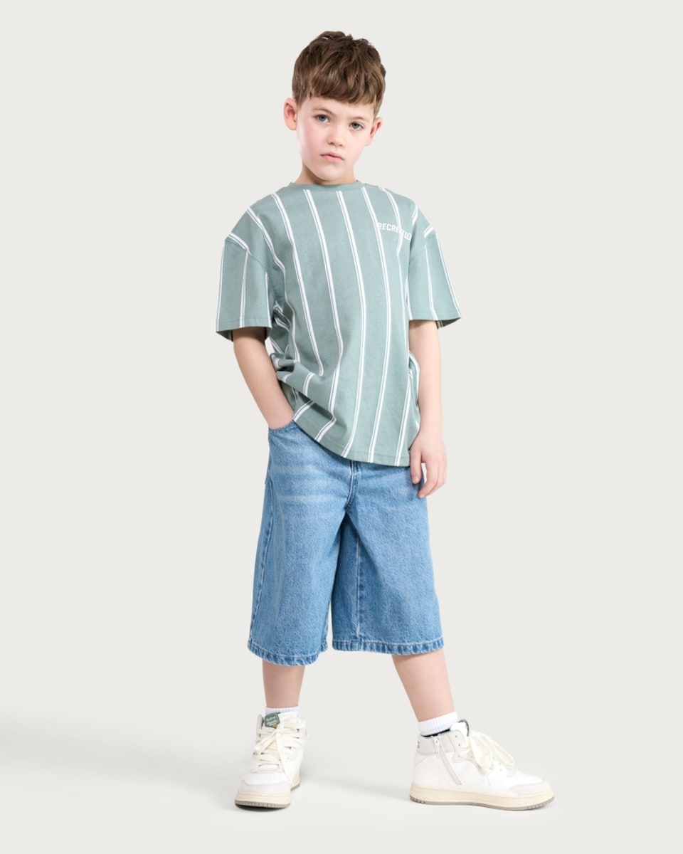 image 1 of F&F Boys Pure Cotton Recreation Striped T-Shirt in Khaki