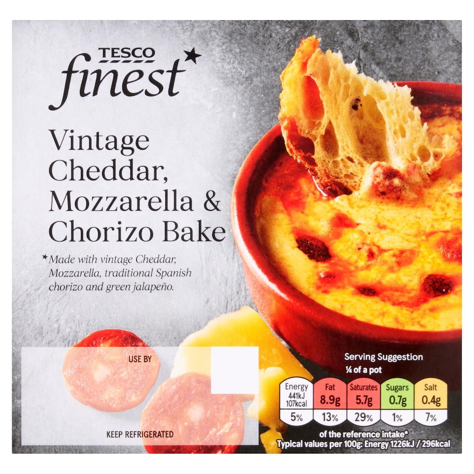 Tesco Finest Vintage Cheddar, Mozzarella & Chorizo Bake 150g